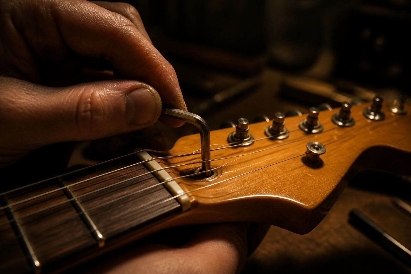 Truss rod adjustment at the headstock